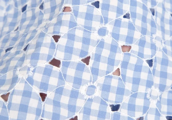 ジュンヤワタナベ コムデギャルソンJUNYA WATANABE COMME des GARCONS フラワーエンブロイダリーレースギンガムチェック七分袖シャツ 水色白S K-102209_016