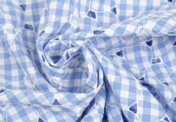 ジュンヤワタナベ コムデギャルソンJUNYA WATANABE COMME des GARCONS フラワーエンブロイダリーレースギンガムチェック七分袖シャツ 水色白S K-102209_017