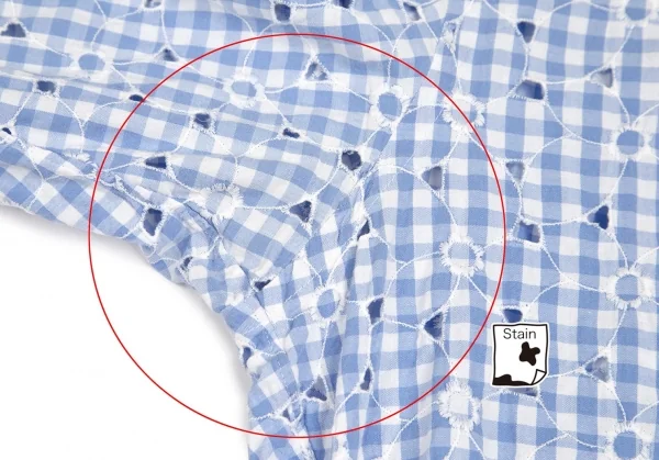 ジュンヤワタナベ コムデギャルソンJUNYA WATANABE COMME des GARCONS フラワーエンブロイダリーレースギンガムチェック七分袖シャツ 水色白S K-102209_004