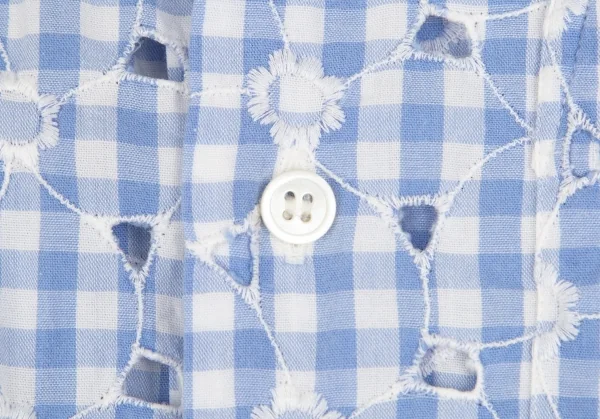 ジュンヤワタナベ コムデギャルソンJUNYA WATANABE COMME des GARCONS フラワーエンブロイダリーレースギンガムチェック七分袖シャツ 水色白S K-102209_007