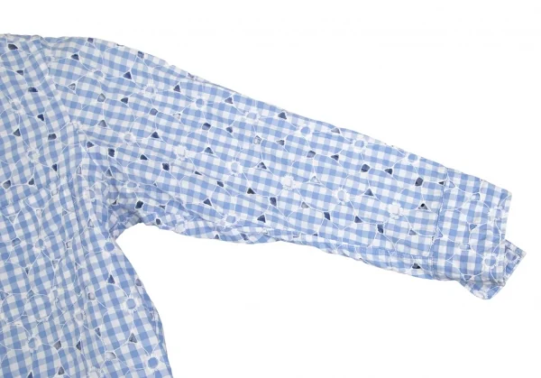 ジュンヤワタナベ コムデギャルソンJUNYA WATANABE COMME des GARCONS フラワーエンブロイダリーレースギンガムチェック七分袖シャツ 水色白S K-102209_009