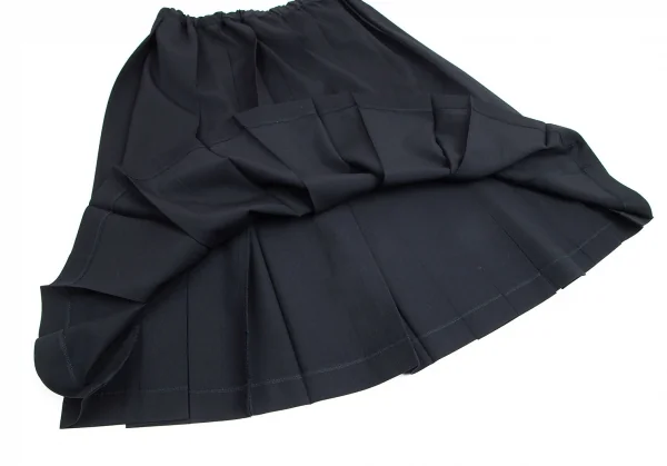 ローブドシャンブル コムデギャルソンrobe de chambre COMME des GARCONS ウールギャバプリーツフレアスカート ネイビーL K-102269_006