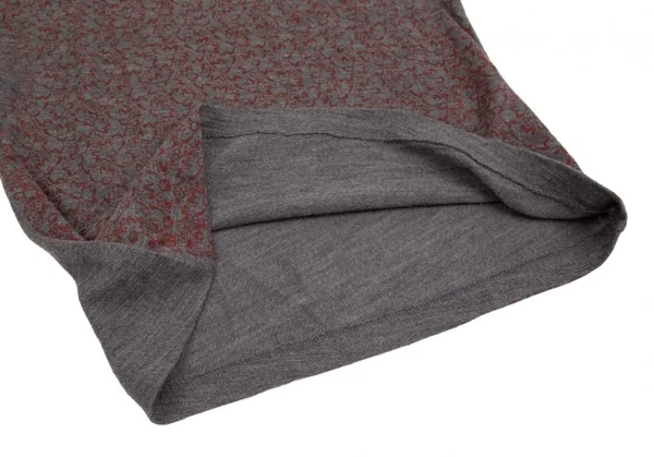 コムデギャルソンCOMME des GARCONS ウールフロント花柄7分袖ニットソー グレー赤M位 K-102282_010