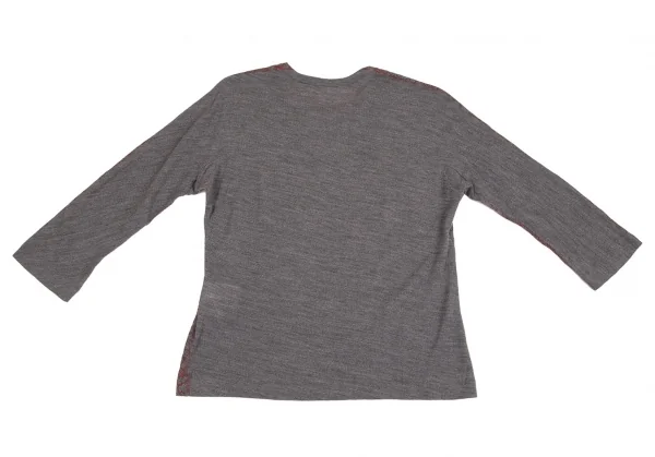 コムデギャルソンCOMME des GARCONS ウールフロント花柄7分袖ニットソー グレー赤M位 K-102282_011