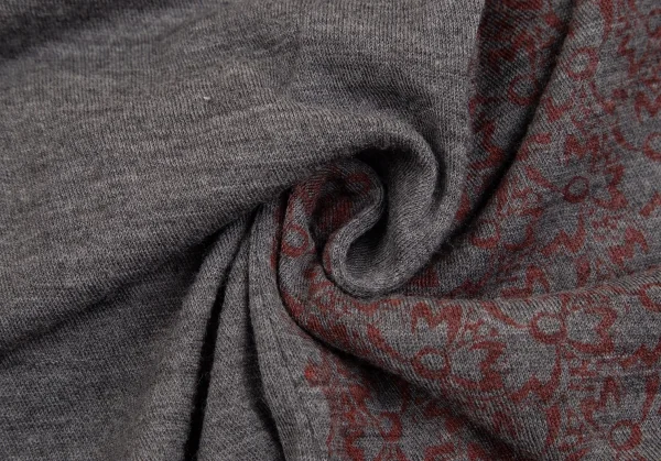 コムデギャルソンCOMME des GARCONS ウールフロント花柄7分袖ニットソー グレー赤M位 K-102282_012