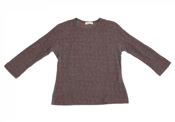 コムデギャルソンCOMME des GARCONS ウールフロント花柄7分袖ニットソー グレー赤M位 K-102282_002