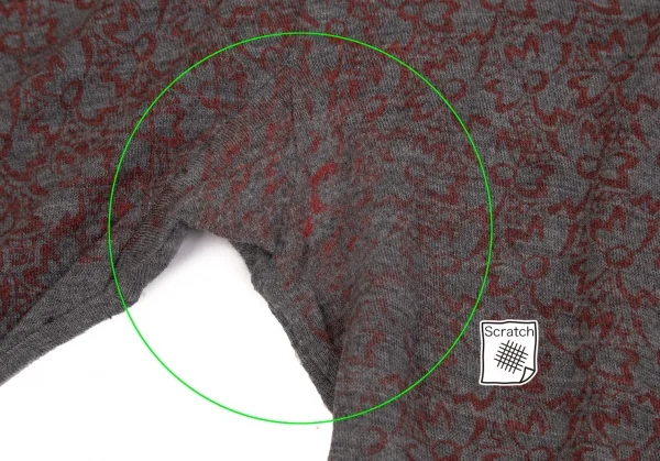 コムデギャルソンCOMME des GARCONS ウールフロント花柄7分袖ニットソー グレー赤M位 K-102282_004