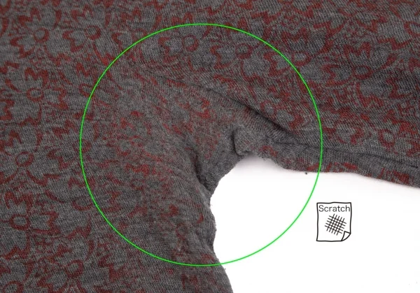 コムデギャルソンCOMME des GARCONS ウールフロント花柄7分袖ニットソー グレー赤M位 K-102282_005