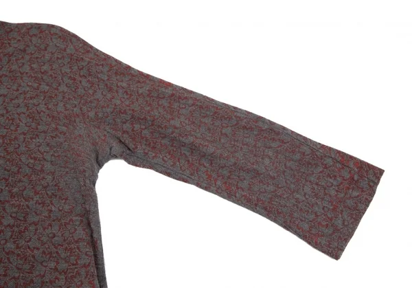 コムデギャルソンCOMME des GARCONS ウールフロント花柄7分袖ニットソー グレー赤M位 K-102282_007