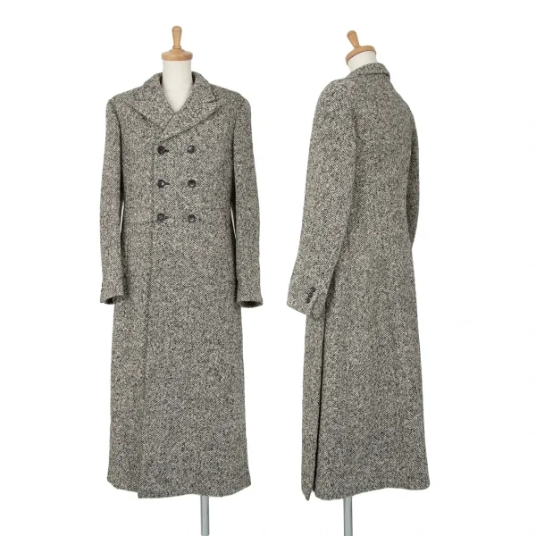 ローブドシャンブル コムデギャルソンrobe de chambre COMME des GARCONS サイドスリットツイードロングコート 白黒S位 K-102302_001