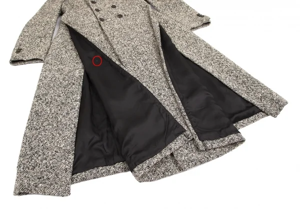 ローブドシャンブル コムデギャルソンrobe de chambre COMME des GARCONS サイドスリットツイードロングコート 白黒S位 K-102302_012