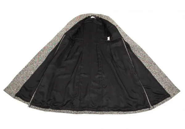 ローブドシャンブル コムデギャルソンrobe de chambre COMME des GARCONS サイドスリットツイードロングコート 白黒S位 K-102302_014