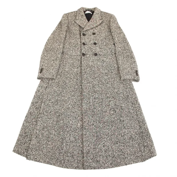 ローブドシャンブル コムデギャルソンrobe de chambre COMME des GARCONS サイドスリットツイードロングコート 白黒S位 K-102302_002