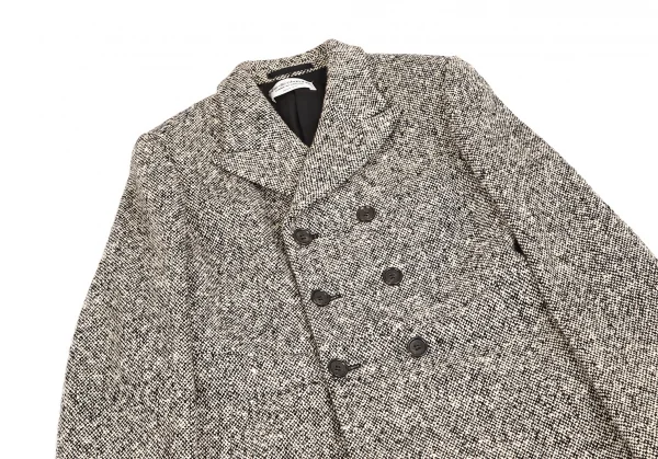 ローブドシャンブル コムデギャルソンrobe de chambre COMME des GARCONS サイドスリットツイードロングコート 白黒S位 K-102302_003
