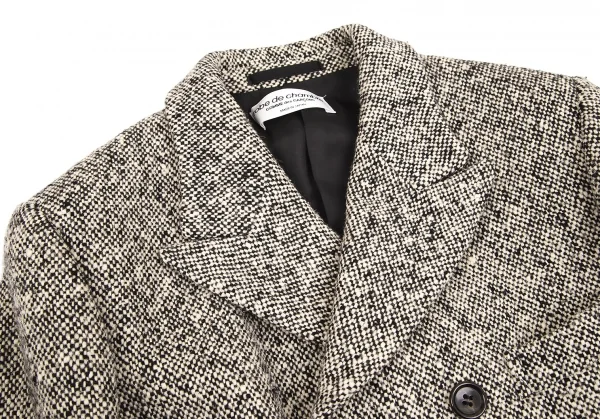 ローブドシャンブル コムデギャルソンrobe de chambre COMME des GARCONS サイドスリットツイードロングコート 白黒S位 K-102302_004