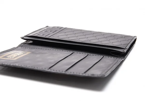 ヴェルサーチVERSACE ダイヤエンボスサンバーストグレカカードケース 黒ゴールド K-102336_009