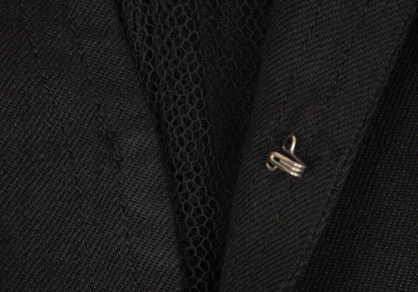 ヨウジヤマモト ファムYohji Yamamoto FEMME リネン裁ち切りデザインノーカラーホック留めジャケット 黒2 K-102351_010
