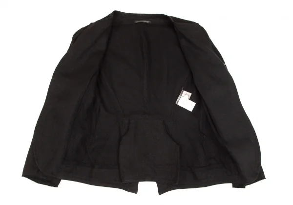 ヨウジヤマモト ファムYohji Yamamoto FEMME リネン裁ち切りデザインノーカラーホック留めジャケット 黒2 K-102351_011
