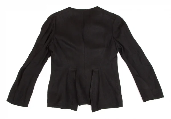 ヨウジヤマモト ファムYohji Yamamoto FEMME リネン裁ち切りデザインノーカラーホック留めジャケット 黒2 K-102351_013