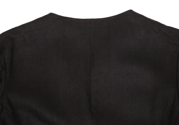 ヨウジヤマモト ファムYohji Yamamoto FEMME リネン裁ち切りデザインノーカラーホック留めジャケット 黒2 K-102351_014