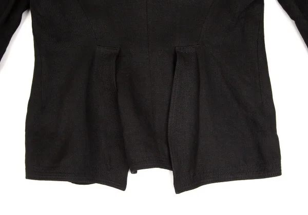 ヨウジヤマモト ファムYohji Yamamoto FEMME リネン裁ち切りデザインノーカラーホック留めジャケット 黒2 K-102351_015