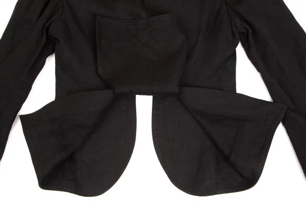 ヨウジヤマモト ファムYohji Yamamoto FEMME リネン裁ち切りデザインノーカラーホック留めジャケット 黒2 K-102351_016