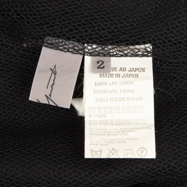 ヨウジヤマモト ファムYohji Yamamoto FEMME リネン裁ち切りデザインノーカラーホック留めジャケット 黒2 K-102351_019