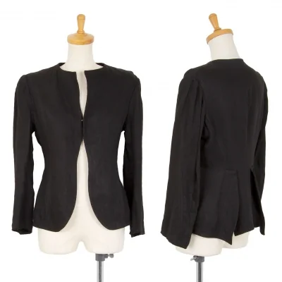 ヨウジヤマモト ファムYohji Yamamoto FEMME リネン裁ち切りデザインノーカラーホック留めジャケット