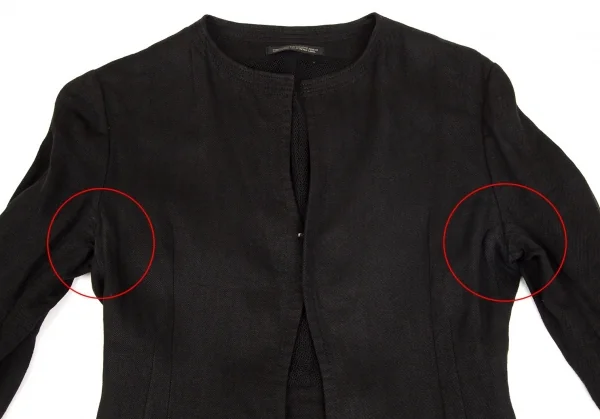 ヨウジヤマモト ファムYohji Yamamoto FEMME リネン裁ち切りデザインノーカラーホック留めジャケット 黒2 K-102351_003