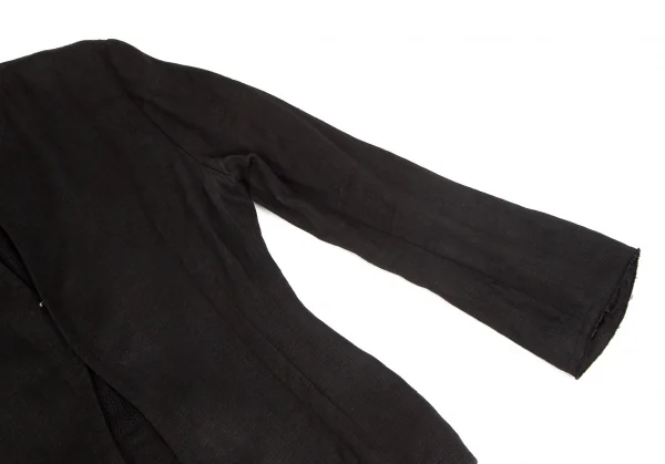 ヨウジヤマモト ファムYohji Yamamoto FEMME リネン裁ち切りデザインノーカラーホック留めジャケット 黒2 K-102351_007