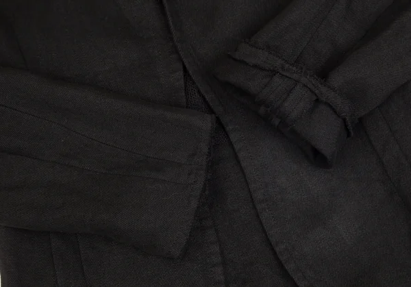 ヨウジヤマモト ファムYohji Yamamoto FEMME リネン裁ち切りデザインノーカラーホック留めジャケット 黒2 K-102351_008