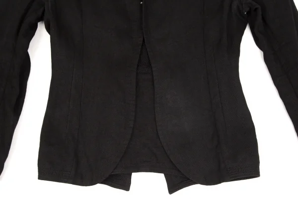 ヨウジヤマモト ファムYohji Yamamoto FEMME リネン裁ち切りデザインノーカラーホック留めジャケット 黒2 K-102351_009