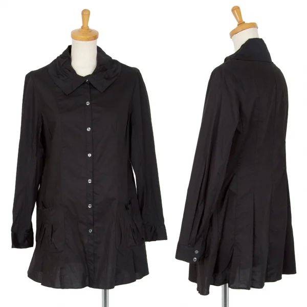 ヒロコビスHIROKO BIS eSSeNtieL コットンポリストレッチタックポケットシャツ 黒11 K-102372_001