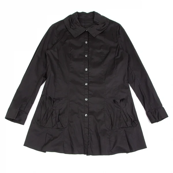 ヒロコビスHIROKO BIS eSSeNtieL コットンポリストレッチタックポケットシャツ 黒11 K-102372_002