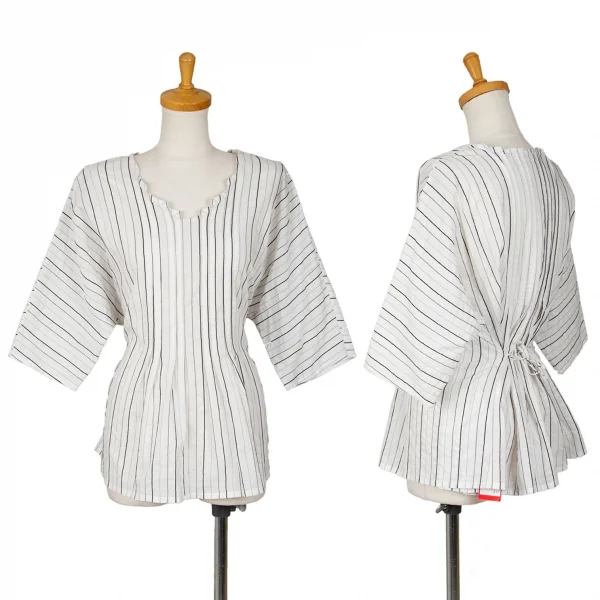 イッセイミヤケ ハートISSEY MIYAKE HaaT ストライプピンタックデザインチュニックブラウス 白M位 K-102453_001