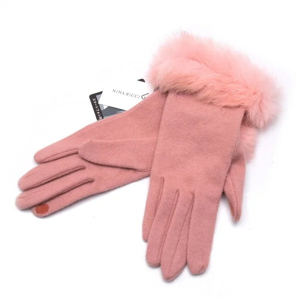 新品!ニナリッチNINA RICCI ラビットファートリミンググローブ ピンク K-102474_001