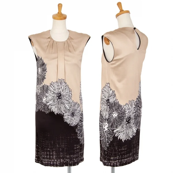 クラス ロベルトカヴァリCLASS roberto cavalli フラワープリントノースリーブワンピース ベージュ黒42 K-102485_001