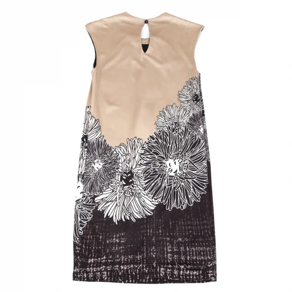 クラス ロベルトカヴァリCLASS roberto cavalli フラワープリントノースリーブワンピース ベージュ黒42 K-102485_011