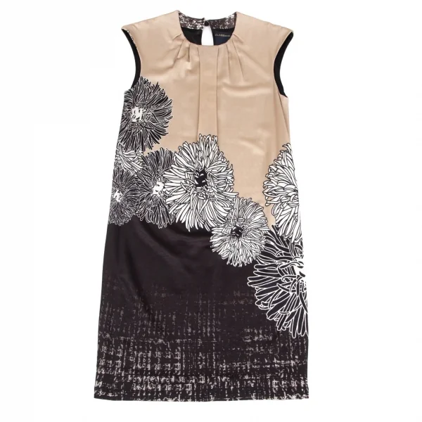 クラス ロベルトカヴァリCLASS roberto cavalli フラワープリントノースリーブワンピース ベージュ黒42 K-102485_002