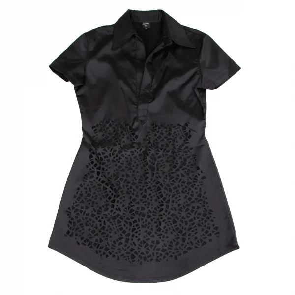 ジャンポールゴルチエ ファムJean Paul GAULTIER FEMME フロントカットワークプルオーバーストレッチ半袖シャツ 黒40 K-102502_002