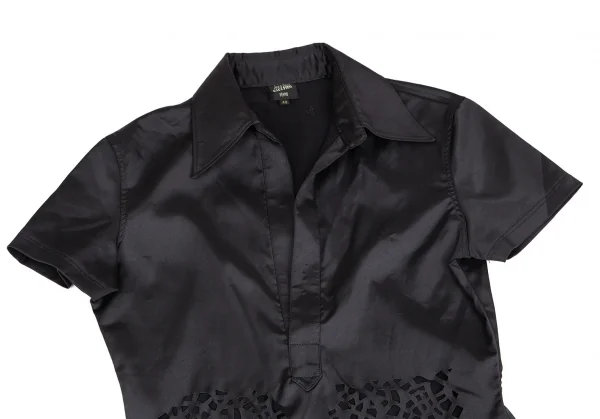 ジャンポールゴルチエ ファムJean Paul GAULTIER FEMME フロントカットワークプルオーバーストレッチ半袖シャツ 黒40 K-102502_003