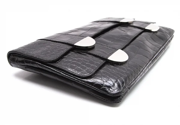 フルラFURLA クロコ型押しダブルフラップクラッチバッグ 黒 K-102504_005