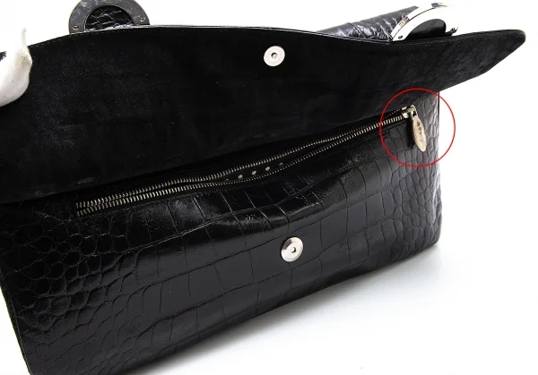 フルラFURLA クロコ型押しダブルフラップクラッチバッグ 黒 K-102504_006