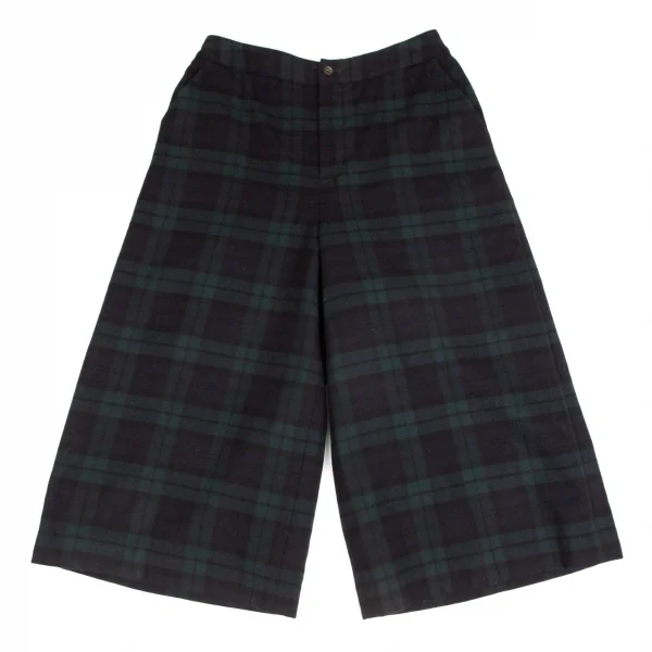 マドモアゼルノンノMademoiselle NON NO ブラックウォッチクロップドワイドパンツ 紺緑黒L K-102512_001