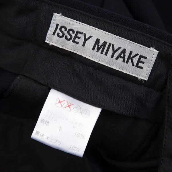 イッセイミヤケISSEY MIYAKE ウールタックワイドパンツ 紺L K-102533_014