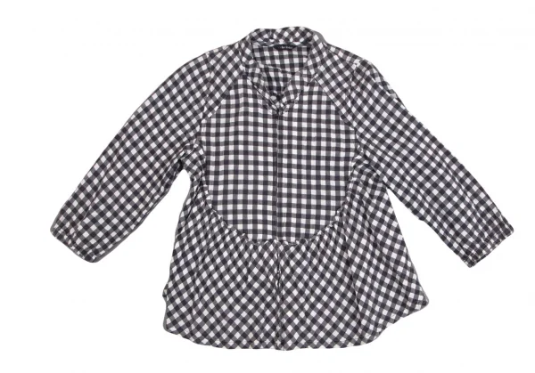 ワイズフォーリビングY's for living ギンガムチェックダブルジップフリルシャツジャケット オフグレーM位 K-102537_002