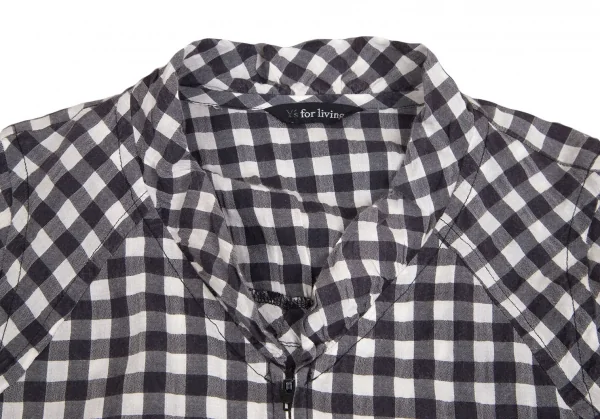 ワイズフォーリビングY's for living ギンガムチェックダブルジップフリルシャツジャケット オフグレーM位 K-102537_003
