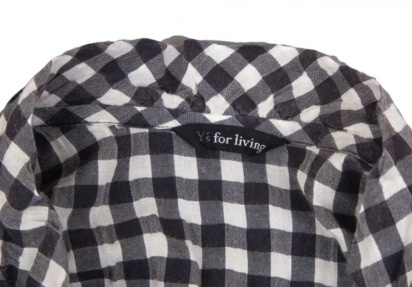 ワイズフォーリビングY's for living ギンガムチェックダブルジップフリルシャツジャケット オフグレーM位 K-102537_004