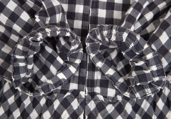 ワイズフォーリビングY's for living ギンガムチェックダブルジップフリルシャツジャケット オフグレーM位 K-102537_007