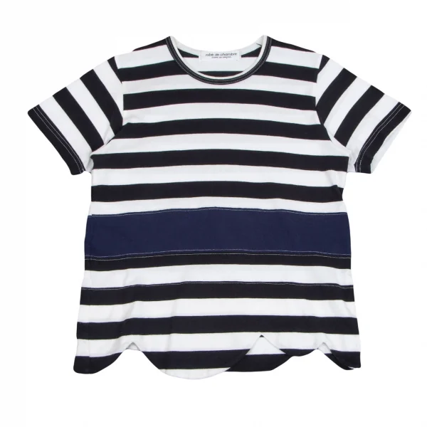 ローブドシャンブル コムデギャルソンrobe de chambre COMME des GARCONS 裾ラウンドカットボーダー切替Tシャツ 白黒紺M位 K-102552_001